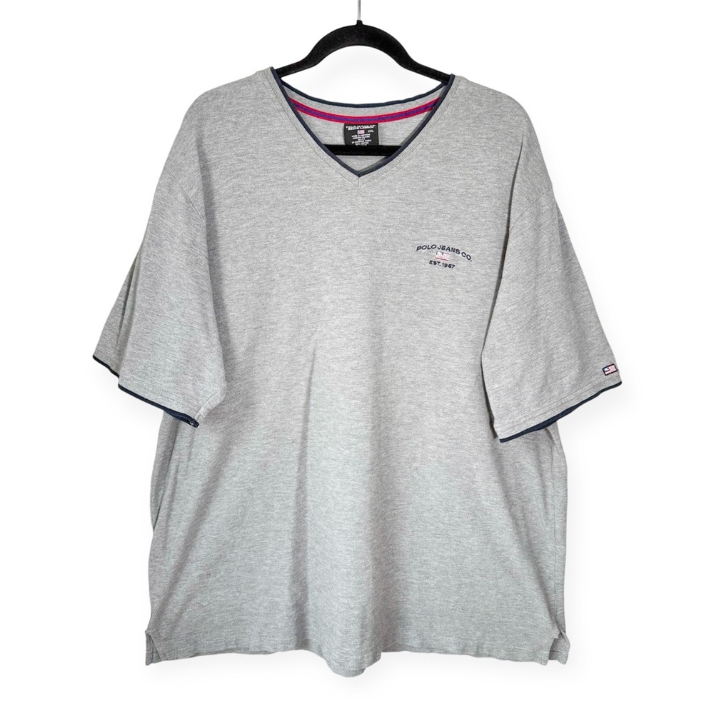 Ralph Lauren Polo Jeans Co Knit T-Shirt 2XL Heavyweight USA American Flag Gray